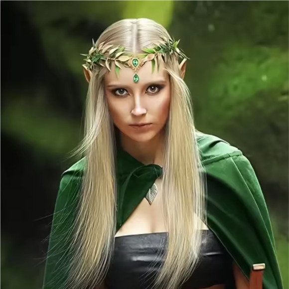 Elf Tiara Crown with Ears Fairy Leaf Woodland Headpiece Fantasy Cosplay Costume - Picture 2 of 9